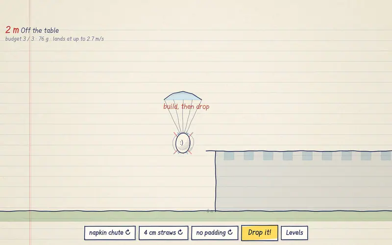 Parachute, straws, padding, budget. Will your egg survive?
