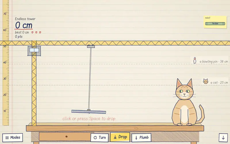 Drop books, mugs and rubber ducks from a crane. How tall can your tower get?