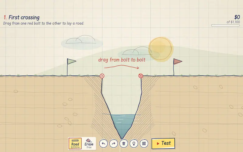 Build a bridge from sticks, steel and rope. Then send the truck.